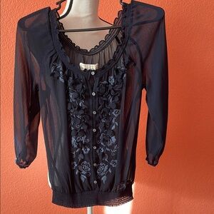 Elegant Navy Blue Sheer Blouse